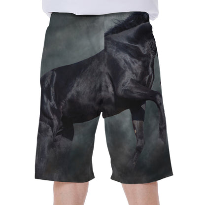 Black Stallion Horse Print Men's Beach Shorts