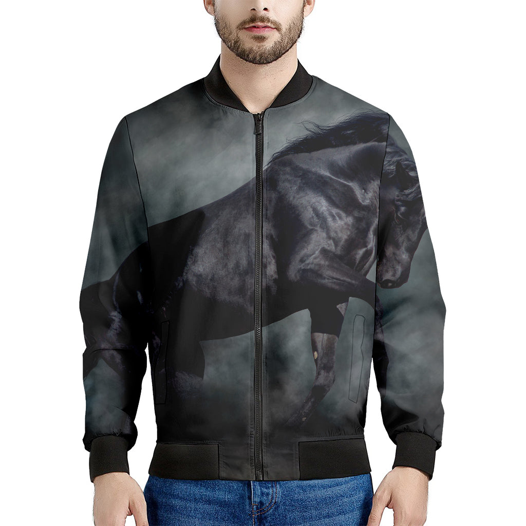 Black Stallion Horse Print Men's Bomber Jacket