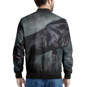 Black Stallion Horse Print Men's Bomber Jacket