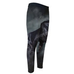 Black Stallion Horse Print Men's Compression Pants