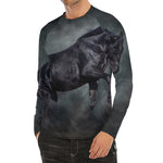 Black Stallion Horse Print Men's Long Sleeve Rash Guard