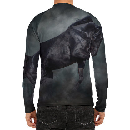 Black Stallion Horse Print Men's Long Sleeve Rash Guard