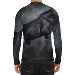 Black Stallion Horse Print Men's Long Sleeve Rash Guard