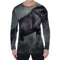 Black Stallion Horse Print Men's Long Sleeve T-Shirt