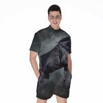 Black Stallion Horse Print Men's Rompers