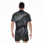 Black Stallion Horse Print Men's Rompers