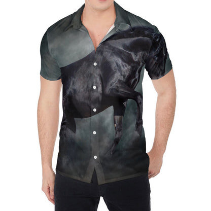 Black Stallion Horse Print Men's Shirt