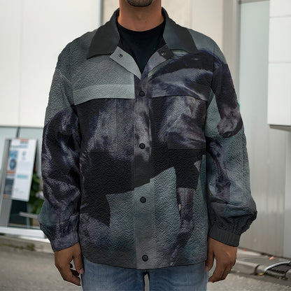Black Stallion Horse Print Men's Shirt Jacket