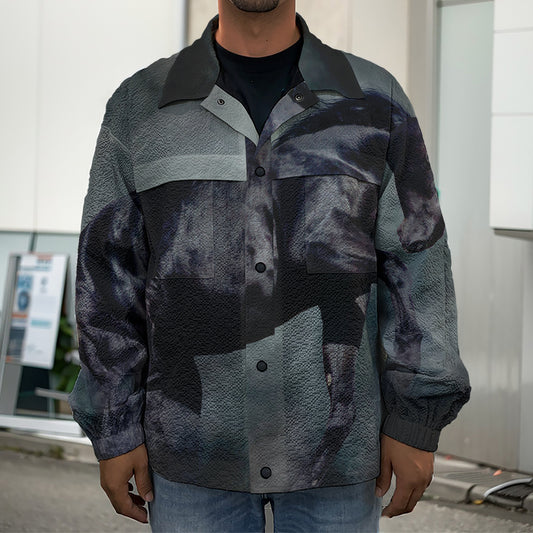 Black Stallion Horse Print Men's Shirt Jacket