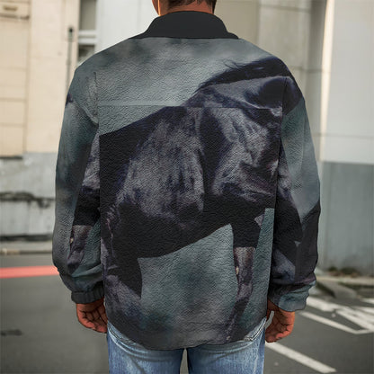 Black Stallion Horse Print Men's Shirt Jacket