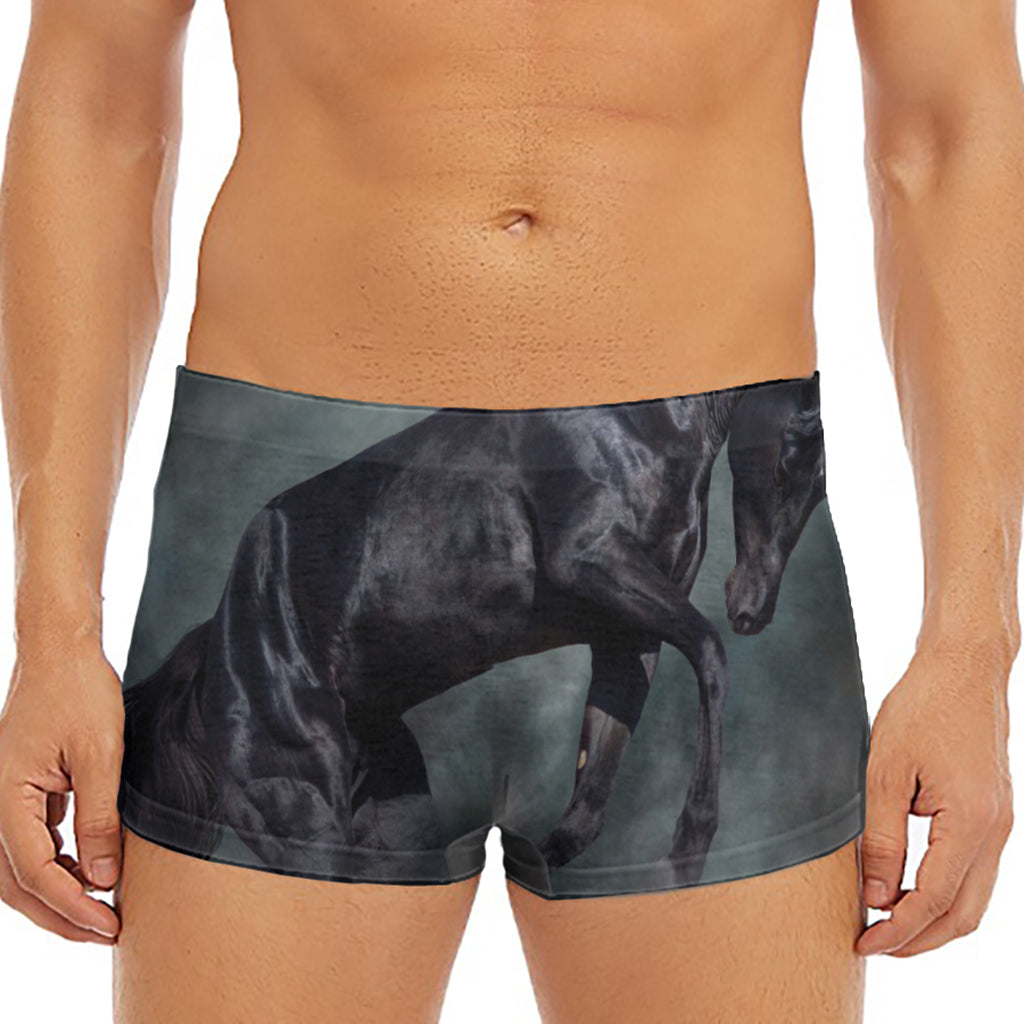 Black Stallion Horse Print Men's Short Boxer Briefs