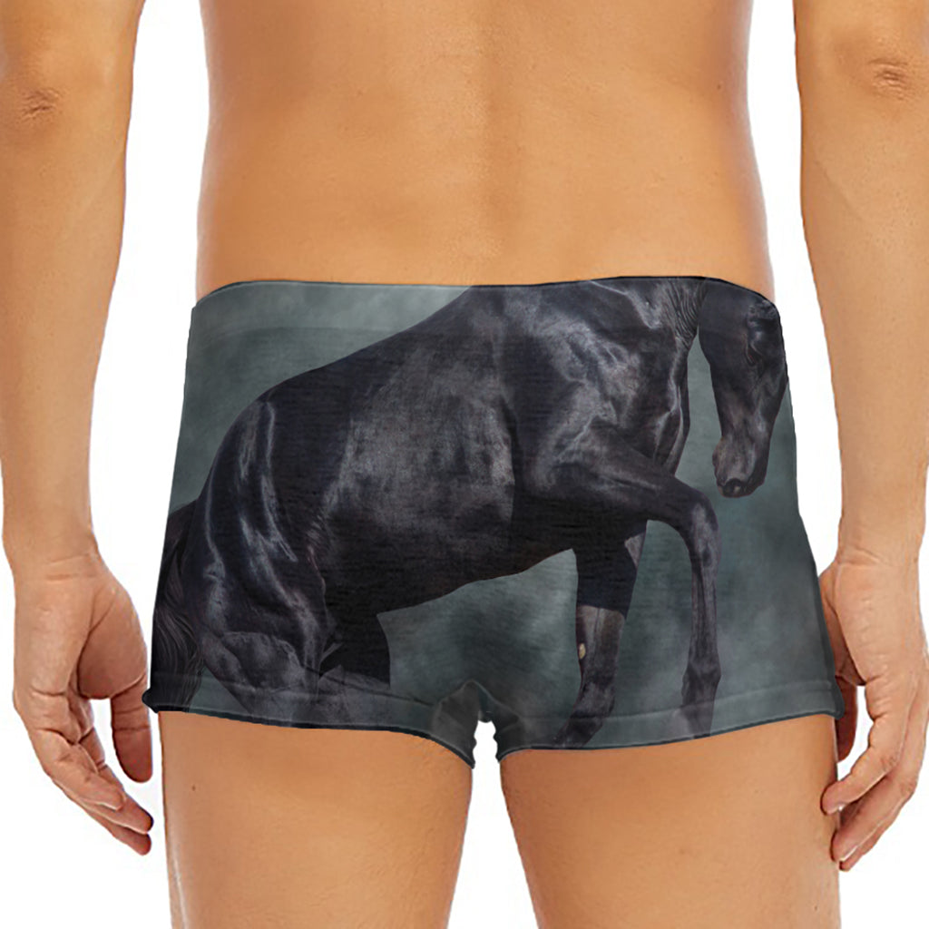 Black Stallion Horse Print Men's Short Boxer Briefs