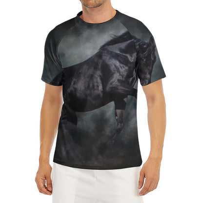 Black Stallion Horse Print Men's Short Sleeve Rash Guard