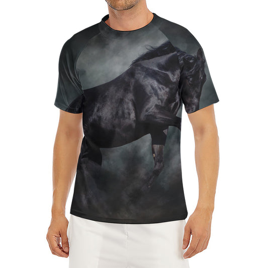 Black Stallion Horse Print Men's Short Sleeve Rash Guard