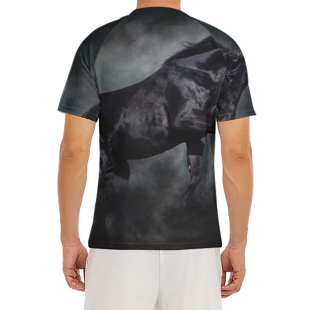 Black Stallion Horse Print Men's Short Sleeve Rash Guard