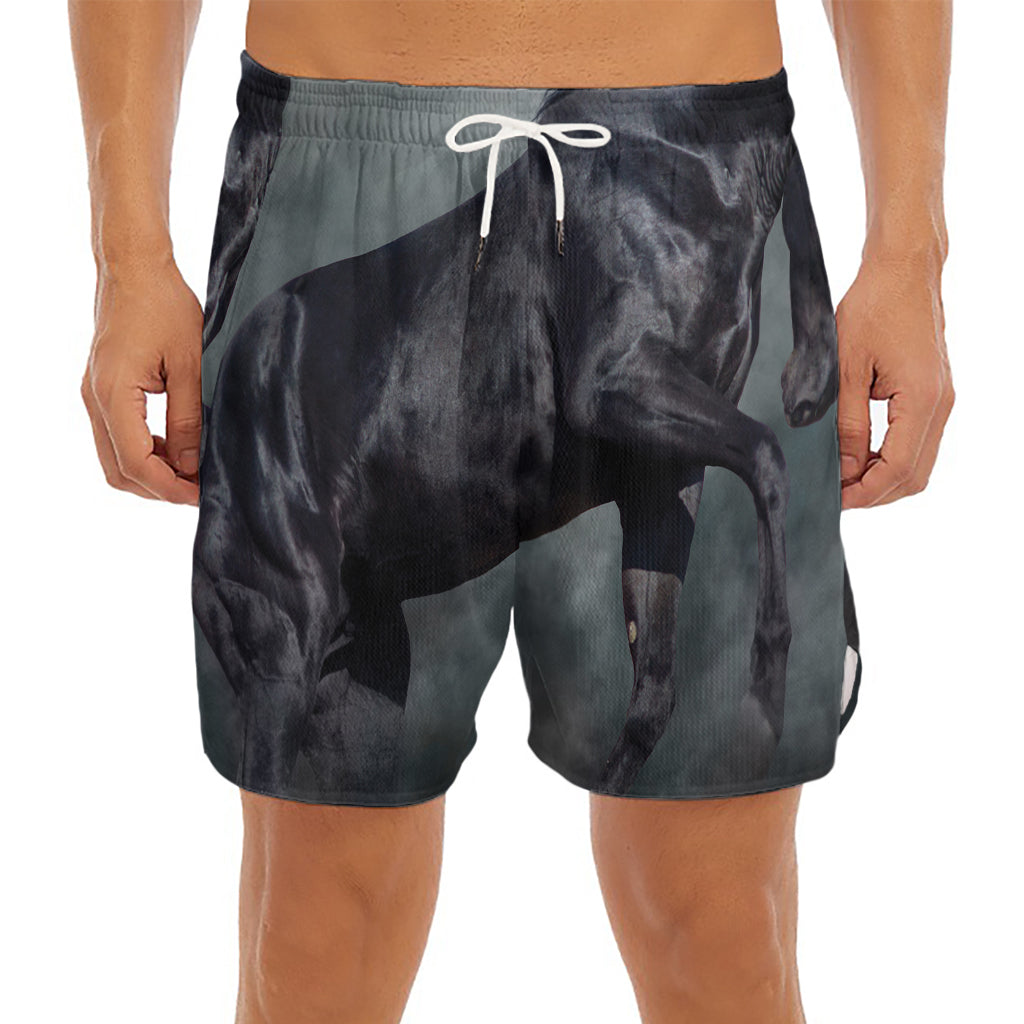 Black Stallion Horse Print Men's Split Running Shorts