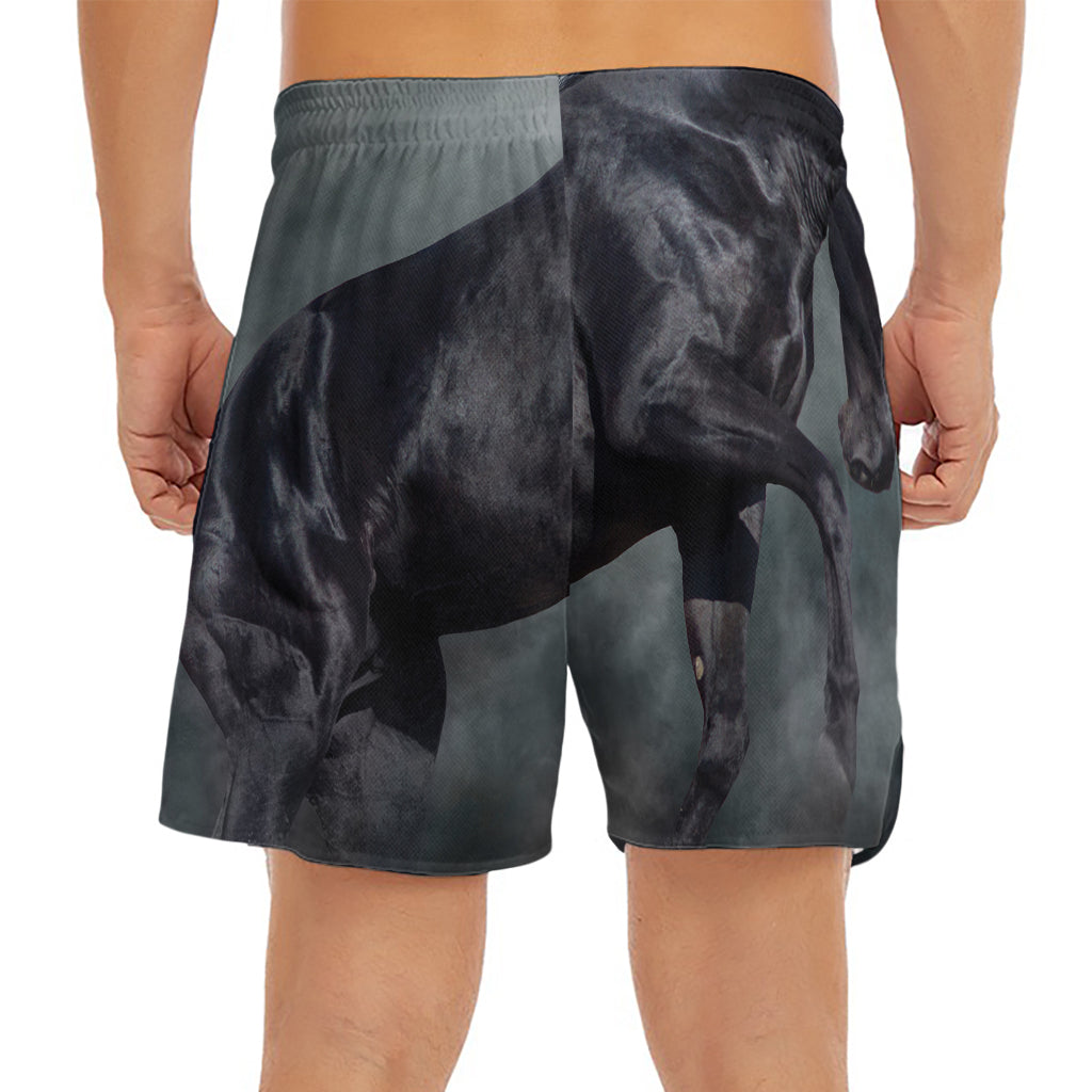 Black Stallion Horse Print Men's Split Running Shorts