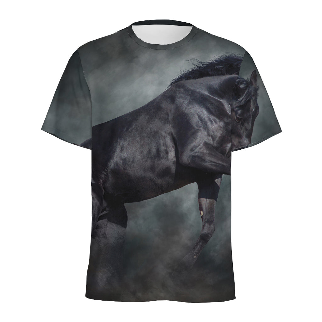 Black Stallion Horse Print Men's Sports T-Shirt