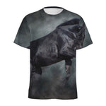 Black Stallion Horse Print Men's Sports T-Shirt