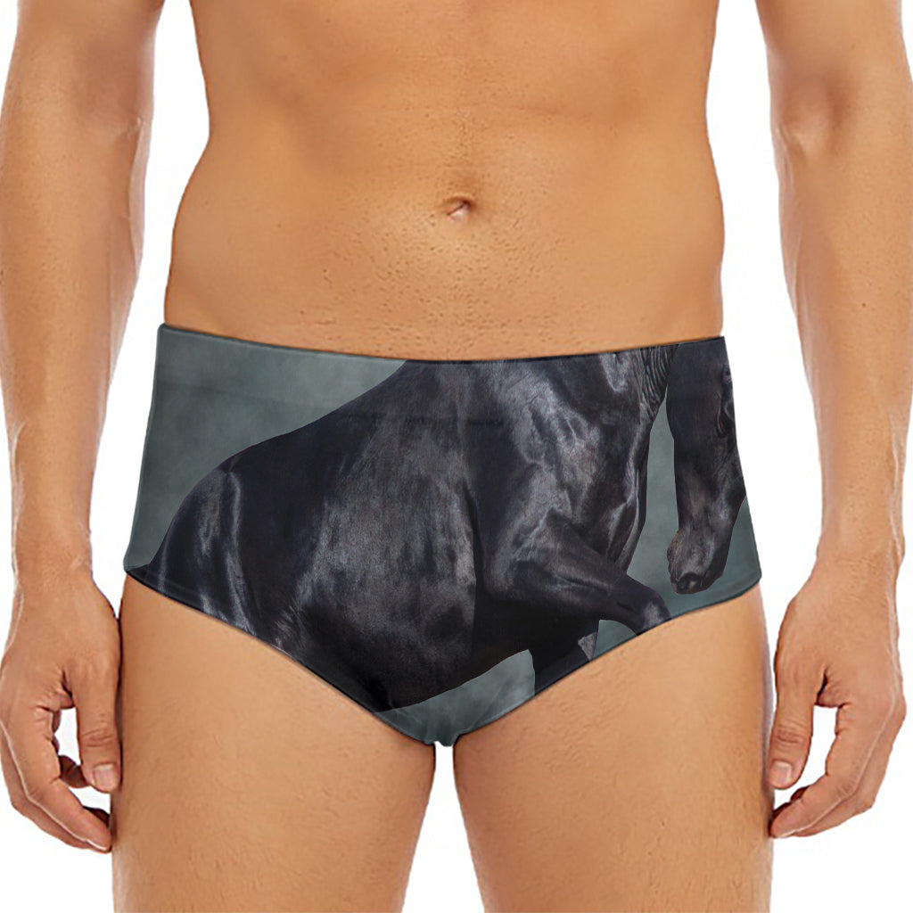 Black Stallion Horse Print Men's Triangle Swim Briefs