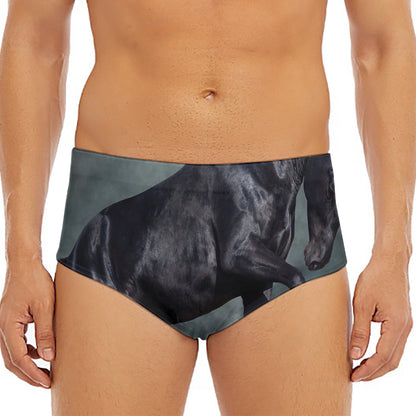 Black Stallion Horse Print Men's Triangle Swim Briefs