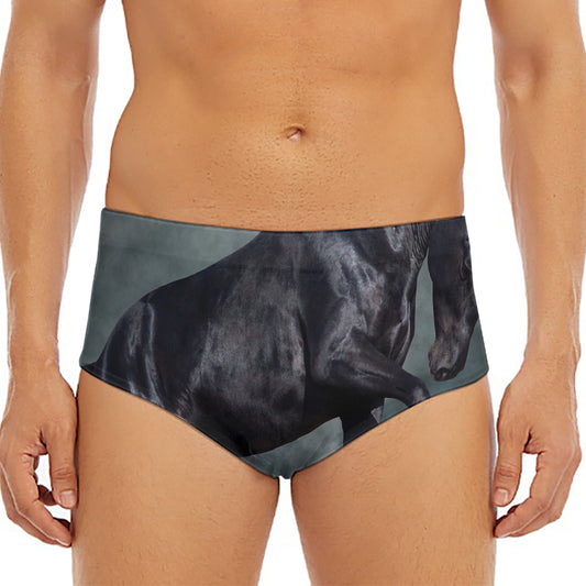 Black Stallion Horse Print Men's Triangle Swim Briefs