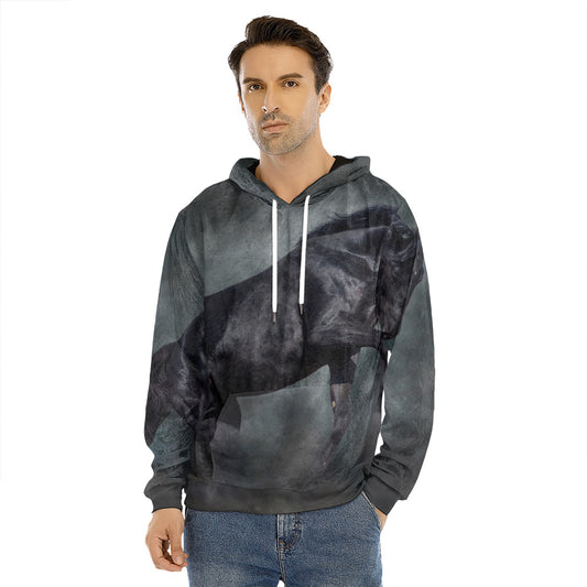 Black Stallion Horse Print Men's Velvet Pullover Hoodie
