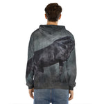Black Stallion Horse Print Men's Velvet Pullover Hoodie