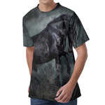Black Stallion Horse Print Men's Velvet T-Shirt