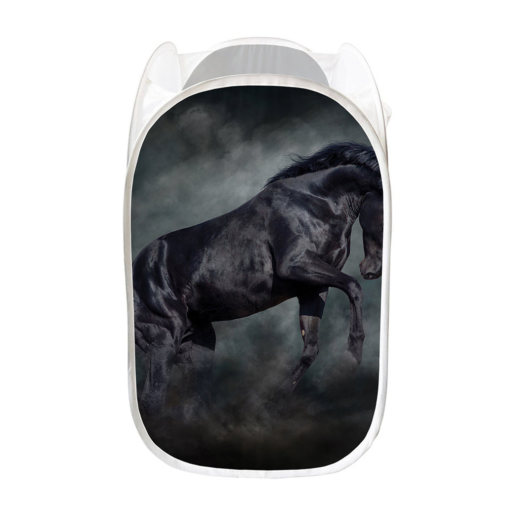 Black Stallion Horse Print Mesh Laundry Hamper