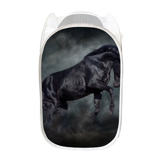 Black Stallion Horse Print Mesh Laundry Hamper