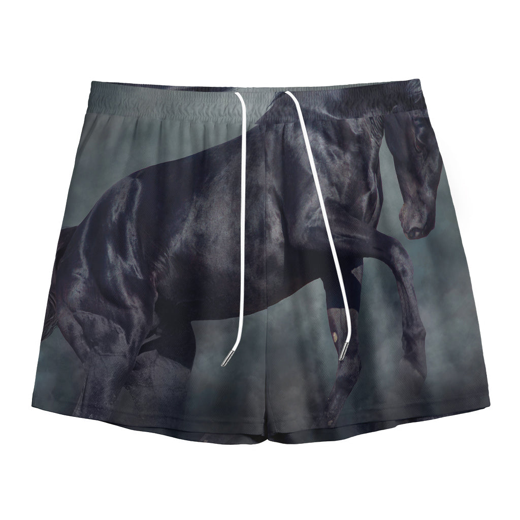Black Stallion Horse Print Mesh Shorts