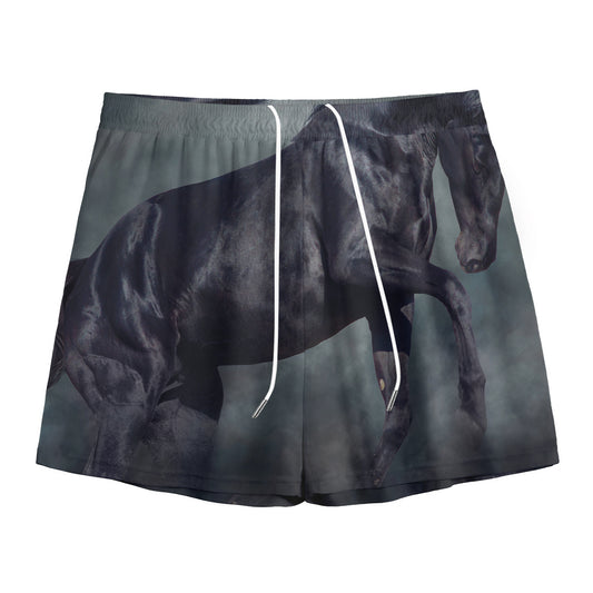 Black Stallion Horse Print Mesh Shorts