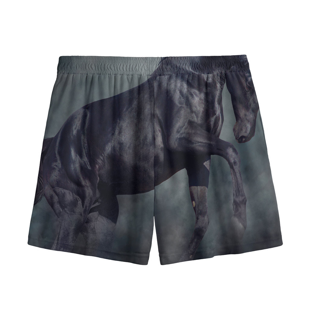 Black Stallion Horse Print Mesh Shorts