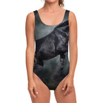 Black Stallion Horse Print One Piece Swimsuit