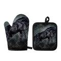 Black Stallion Horse Print Oven Mitt And Pot Holder Set
