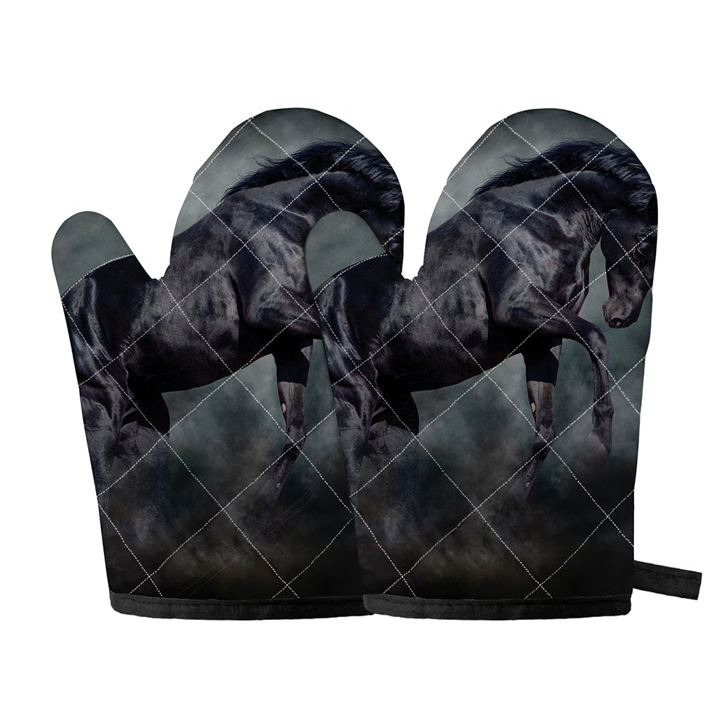 Black Stallion Horse Print Oven Mitts