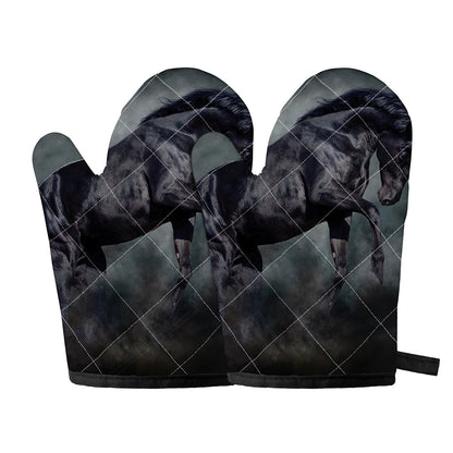 Black Stallion Horse Print Oven Mitts