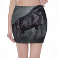 Black Stallion Horse Print Pencil Mini Skirt