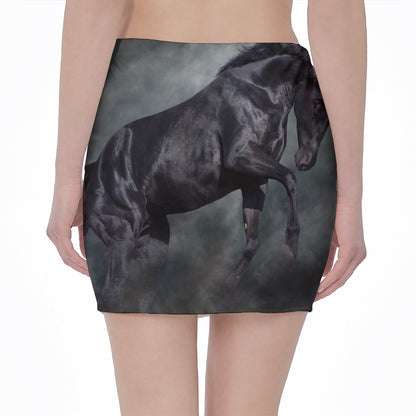 Black Stallion Horse Print Pencil Mini Skirt