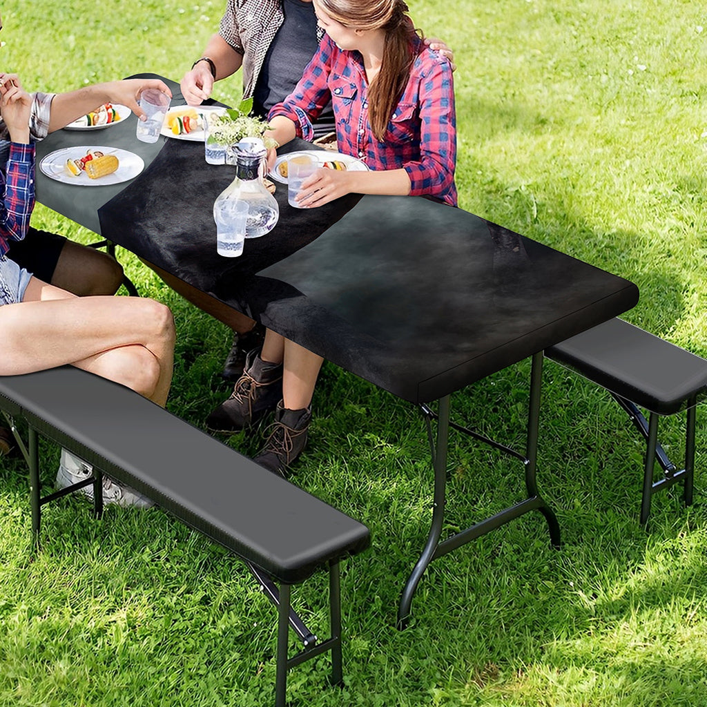 Black Stallion Horse Print Picnic Table Cover