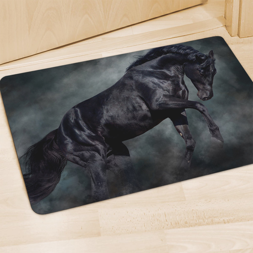 Black Stallion Horse Print Polyester Doormat