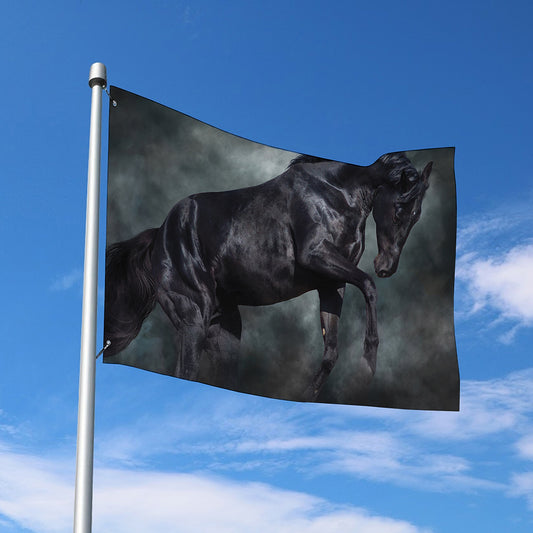 Black Stallion Horse Print Polyester Flag