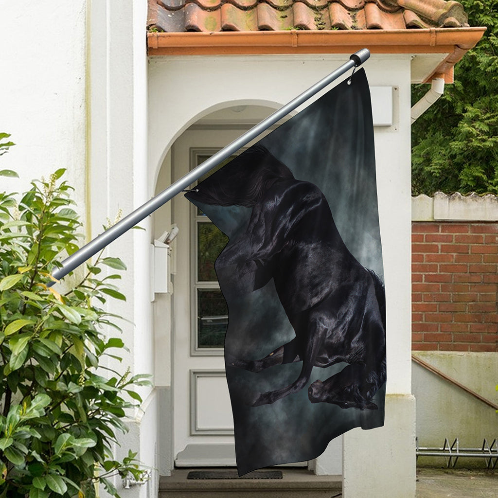 Black Stallion Horse Print Polyester Flag