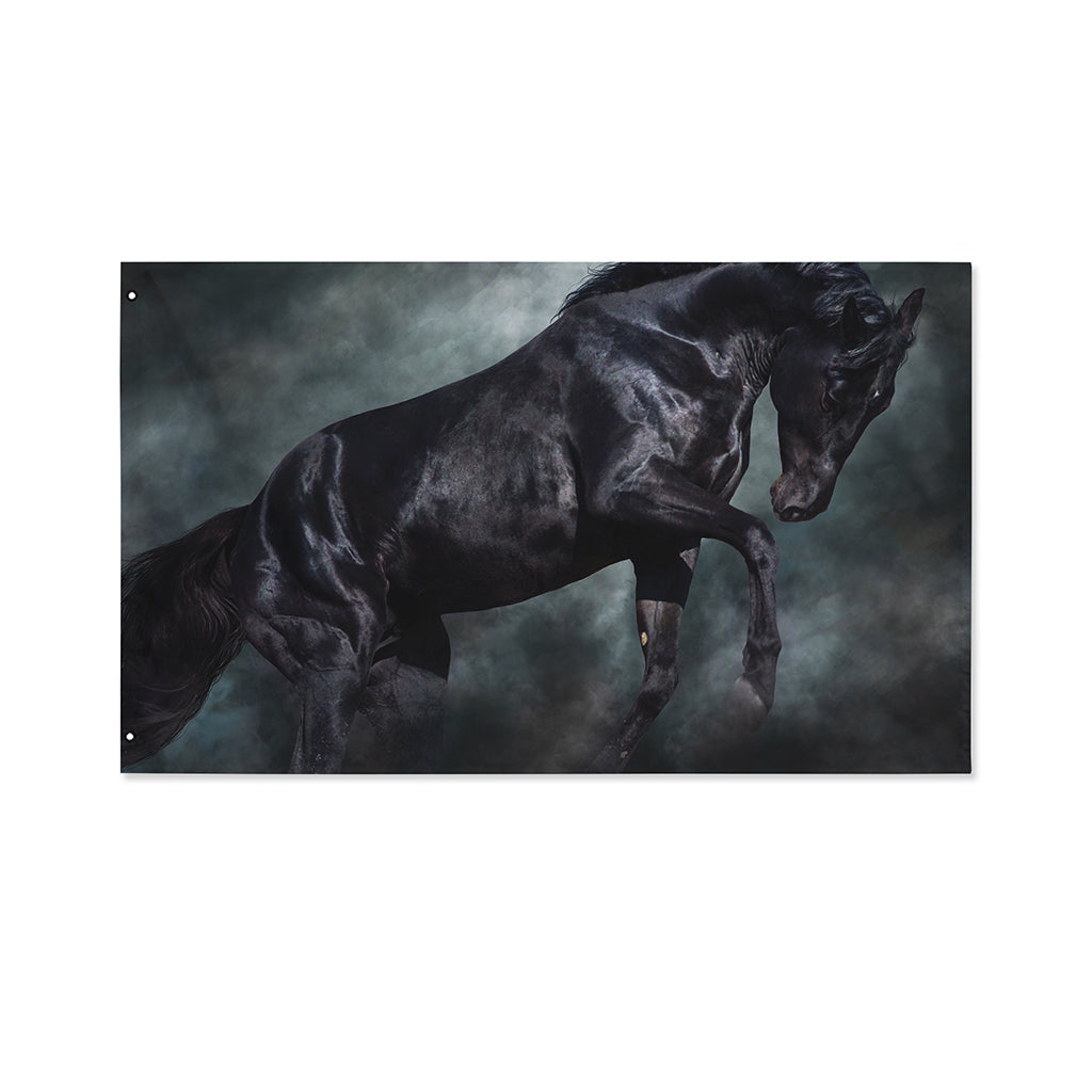 Black Stallion Horse Print Polyester Flag