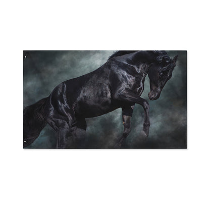 Black Stallion Horse Print Polyester Flag