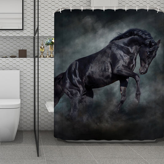 Black Stallion Horse Print Polyester Shower Curtain