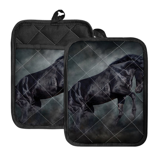 Black Stallion Horse Print Pot Holders With Pocket