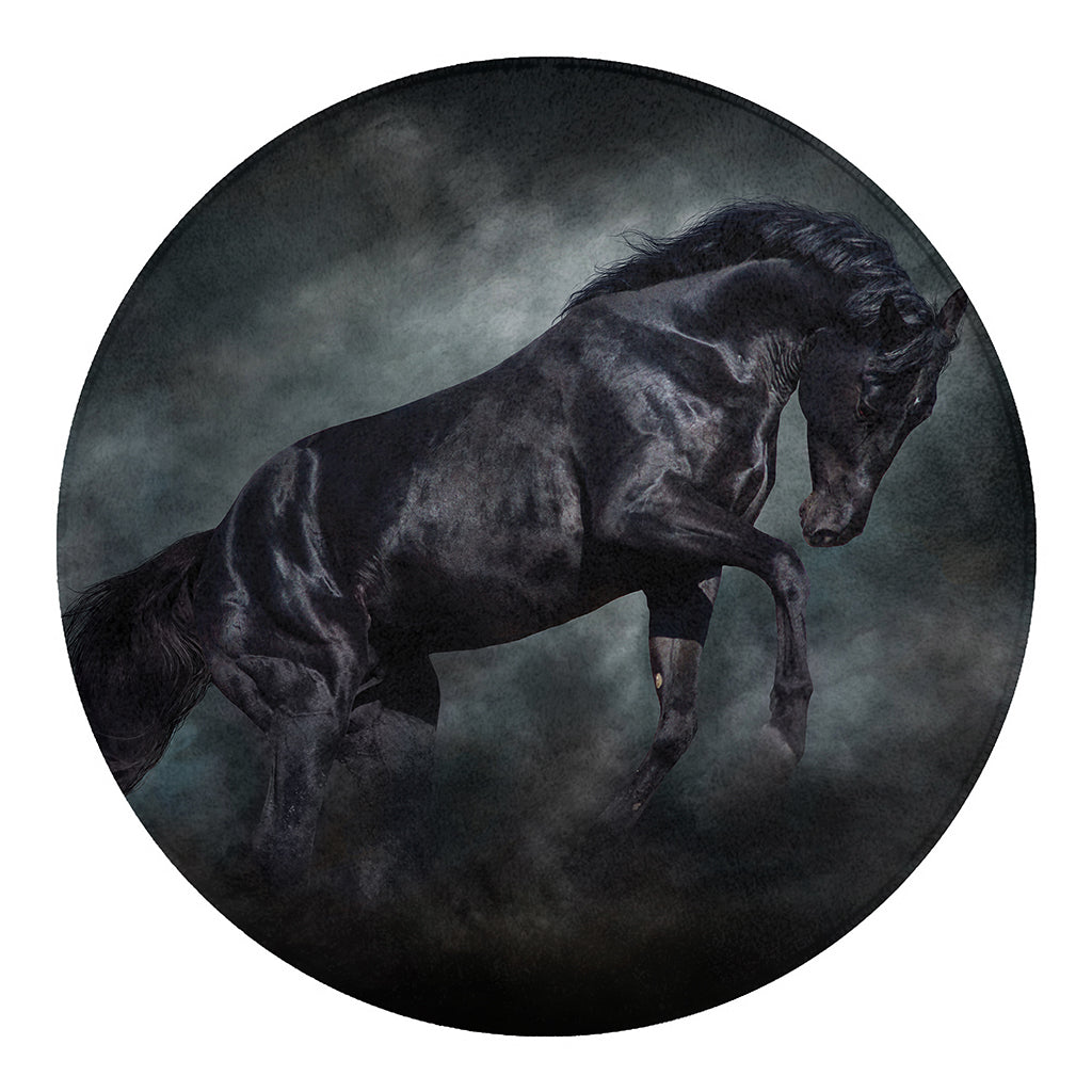 Black Stallion Horse Print Round Blanket
