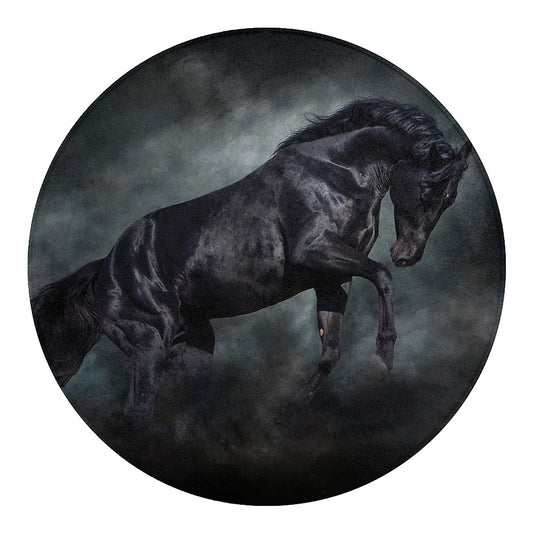 Black Stallion Horse Print Round Blanket